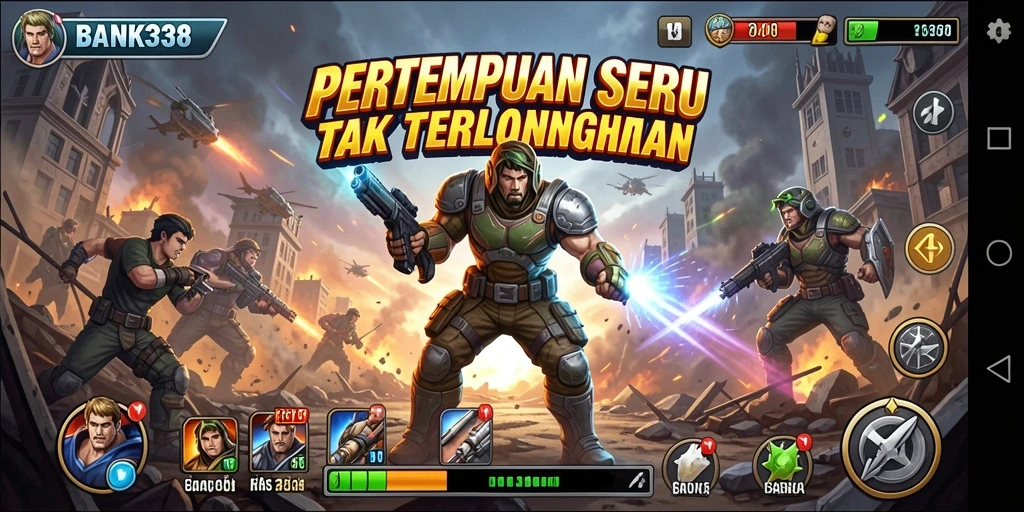 Screenshot utama menunjukkan aksi pertarungan epik dalam BANK338.