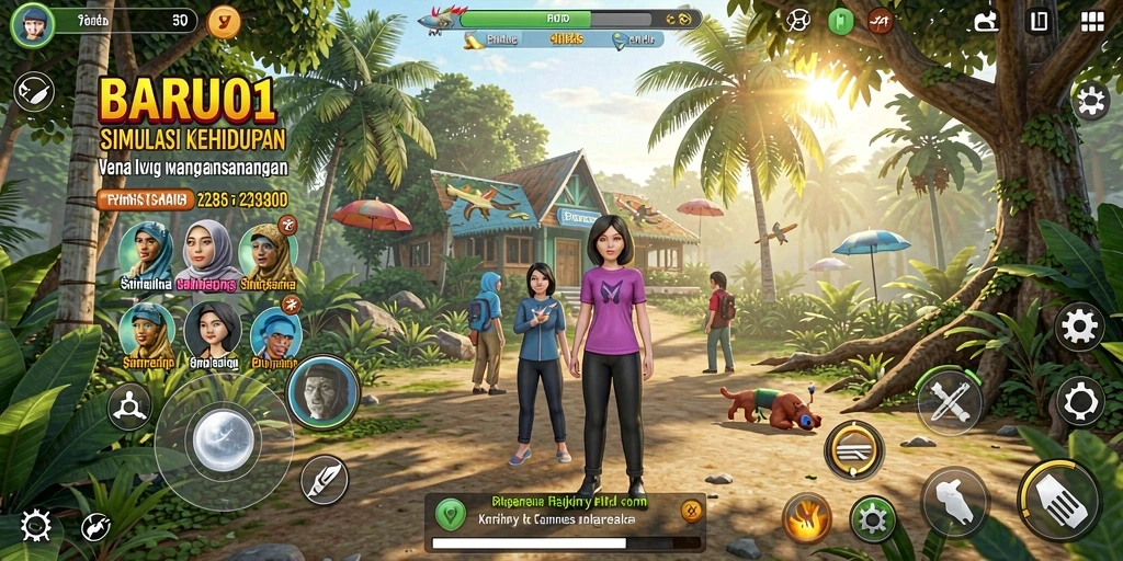 Tangkapan layar gameplay BARU01 yang menunjukkan interaksi karakter.