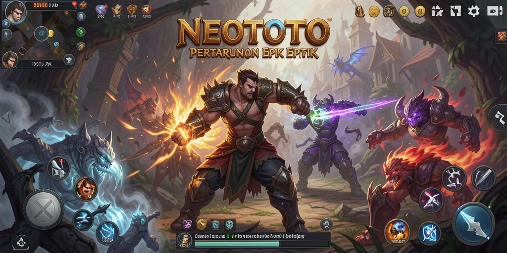Gameplay pertarungan epik dalam NEOTOTO yang menegangkan.