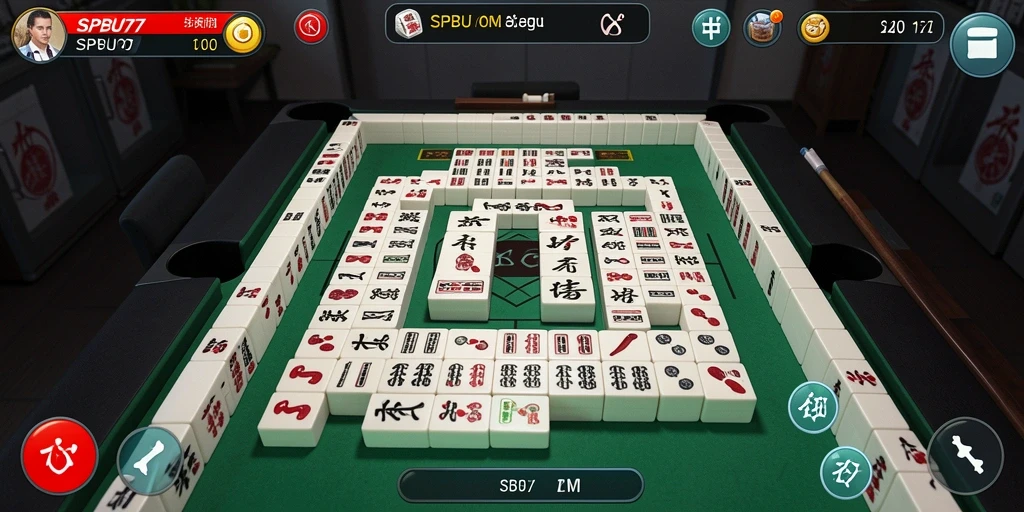 Tampilan menarik dari gameplay SPBU77 yang berfokus pada Mahjong.